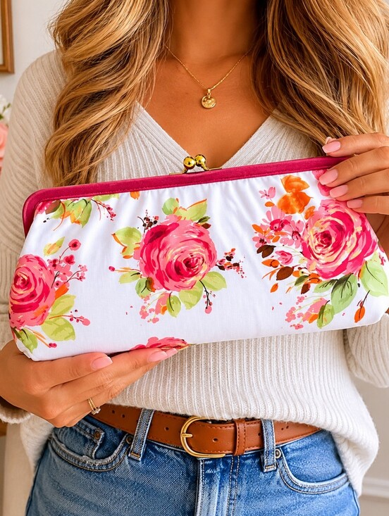 Banana Republic Handbags - Banana Republic Floral Clutch Purse Pink Rose Evening Bag
